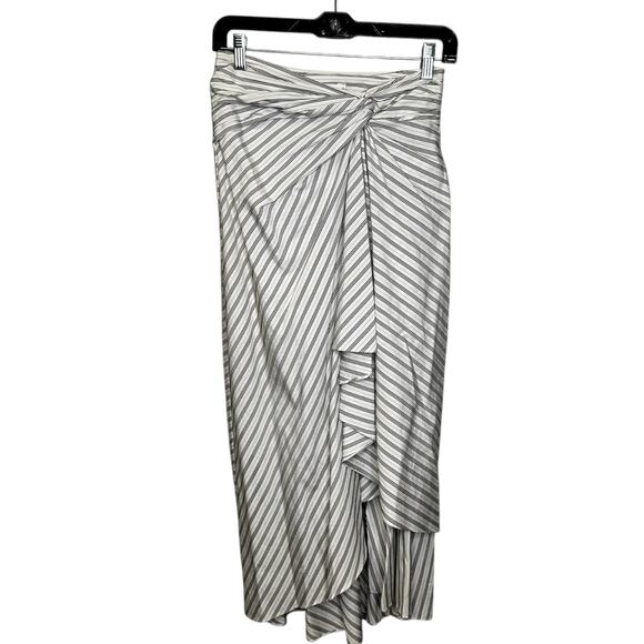 A.L.C. White Blue Stripe Diller Draped Cotton Midi Pencil Skirt Womens 2 - Picture 2 of 8